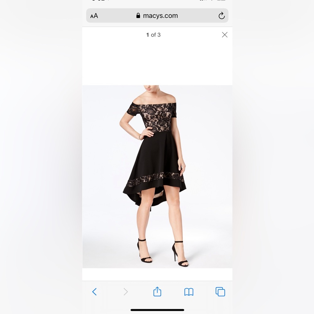 City Studio Black Lace off or on shoulder high low party cocktail dress Sz 9 NWT